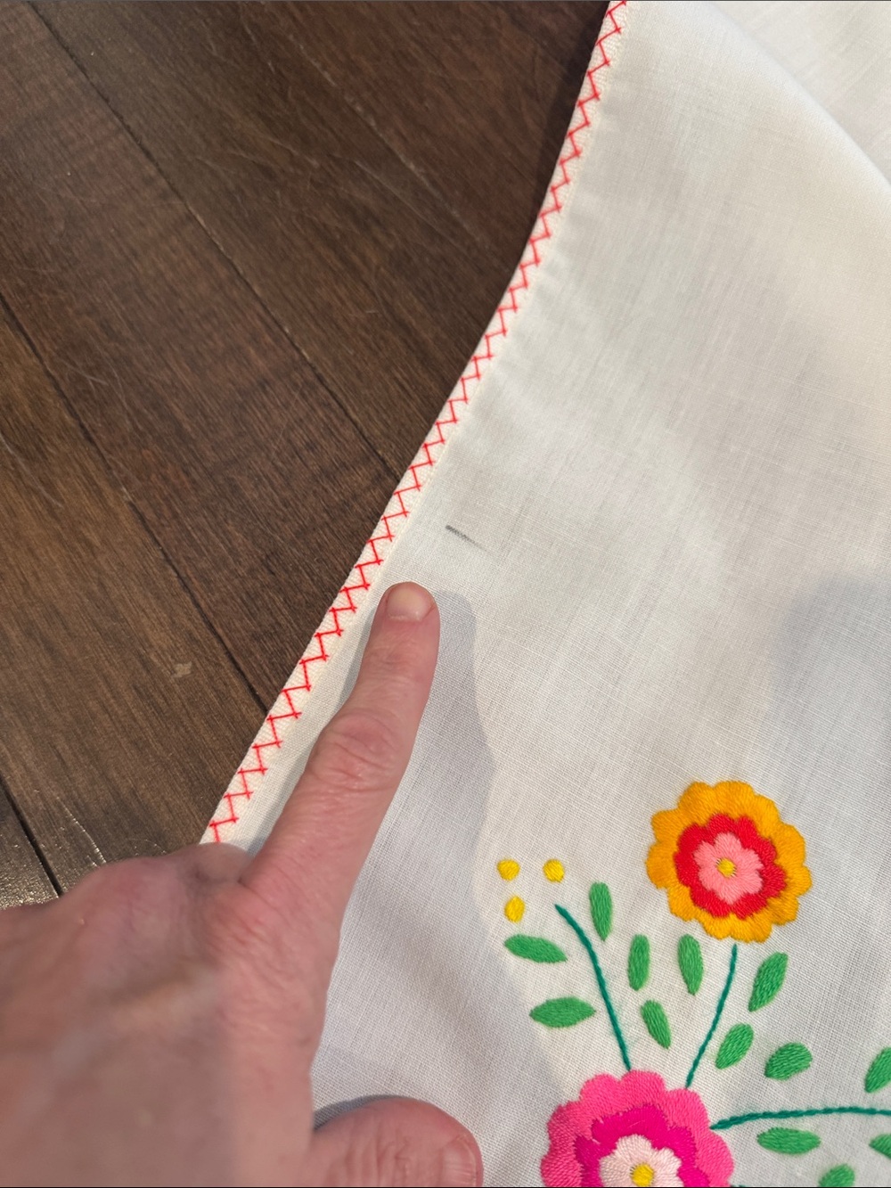 Vintage White Table Linen with Pink, Yellow, Blue & Green Floral Embroidery - Picture 9 of 9